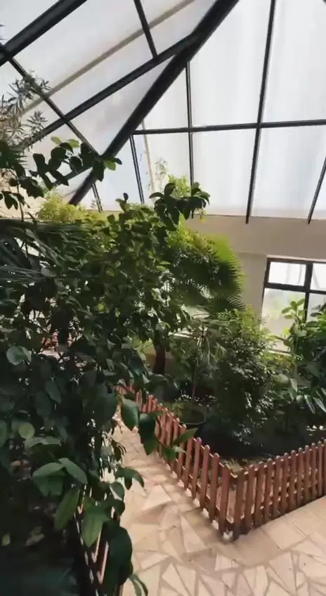 Корпустар арасындағы өсімдіктері бар жарық өткел